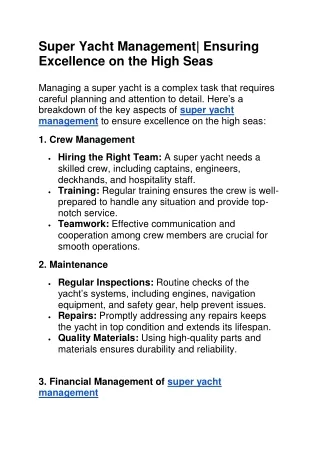 Super Yacht Management| Ensuring Excellence on the High Seas