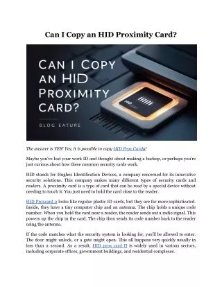 Can I Copy an HID Proximity Card
