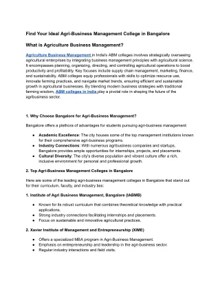 Find Your Ideal Agri-Business Management College in Bangalore