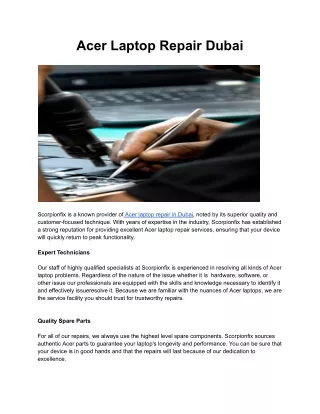 Acer Laptop Repair Dubai