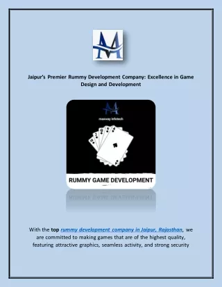 Jaipur’s Premier Rummy Development Company Excellence in Game Design and Development