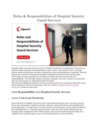 Roles & Responsibilities of Hospital Security Guard Services