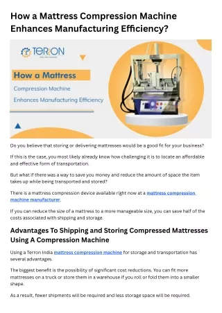 How a Mattress Compression Machine Enhances Manufacturing Efficiency