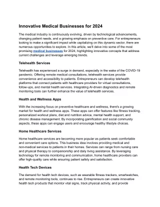 Innovative Medical Businesses for 2024