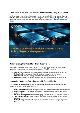 The Growth of Electric Cars and the Importance of Battery Management