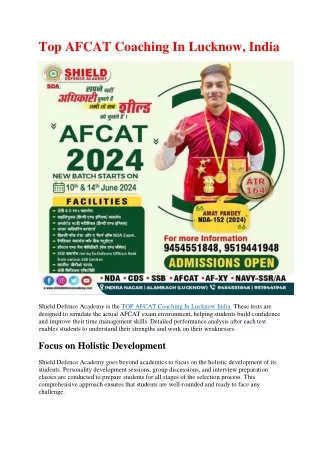 Top AFCAT Coaching In India- Shield Defence Academy