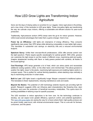 How LED Grow Lights are Transforming Indoor Agriculture