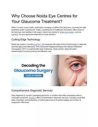 Why Choose Noida Eye Centres for Your Glaucoma Treatment