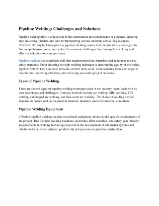 Pipeline Welding_ Challenges and Solutions