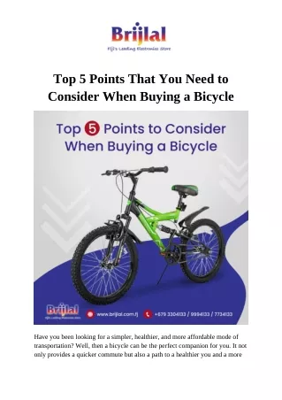 Top 5 Points That You Need to Consider When Buying a Bicycle