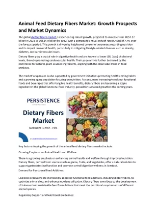 Animal Feed Dietary Fibers Market: Growth Prospects and Market Dynamics
