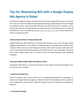 Tips for Maximizing ROI with a Google Display Ads Agency in Dubai