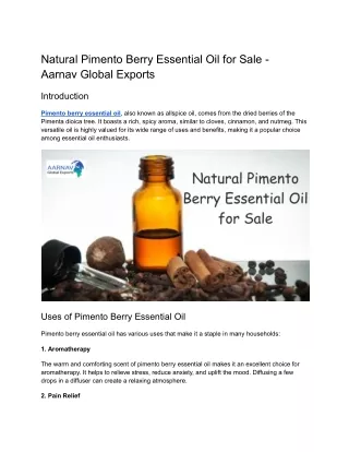 Natural Pimento Berry Essential Oil for Sale - Aarnav Global Exports