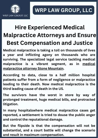 Hire Experienced Medical Malpractice Attorneys and Ensure Best Compensation and