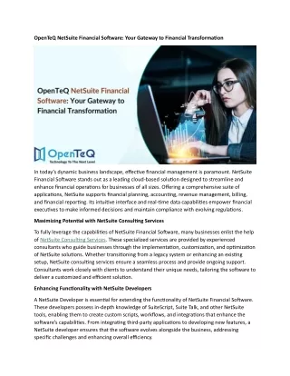 OpenTeQ NetSuite Financial Software Your Gateway to Financial Transformation