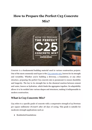 How to Prepare the Perfect C25 Concrete Mix