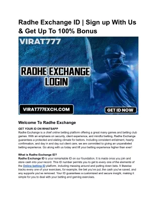 Radhe Exchange ID _ Sign up With Us  & Get Up To 100% Bonus