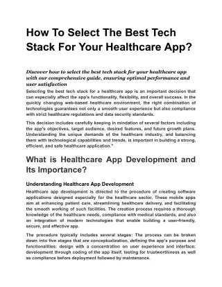 How To Select The Best Tech Stack For Your Healthcare App
