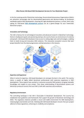 Why Choose USA-Based DAO Development Services for Your Blockchain Project