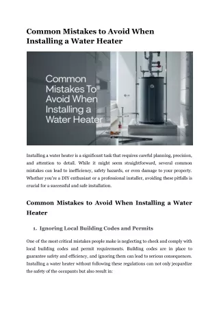 Common Mistakes to Avoid When Installing a Water Heater