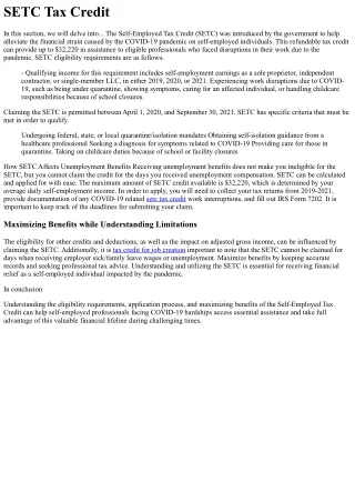 SETC Tax Credit Origin