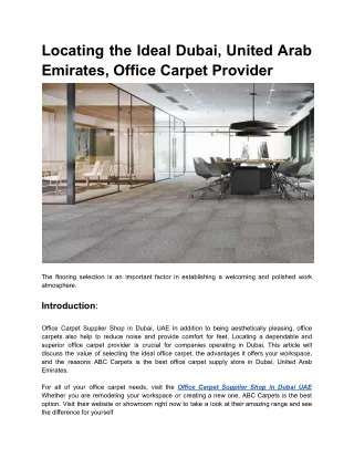 Locating the Ideal Dubai, United Arab Emirates, Office Carpet Provider