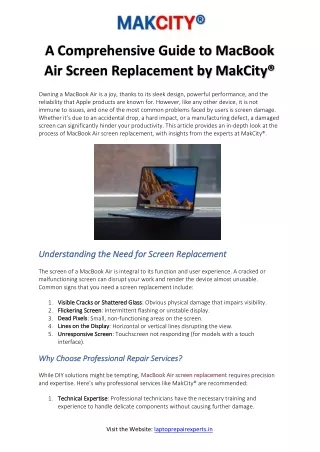 A Comprehensive Guide to MacBook Air Screen Replacement by MakCity®
