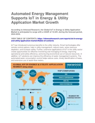 Automated Energy Management Supports IoT in Energy &amp; Utility Application Mar