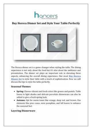 Buy Horeca Dinner Set and Style Your Table Perfectly