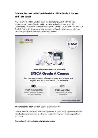 Achieve Success with CrackGradeB’s IFSCA Grade A Course and Test Series