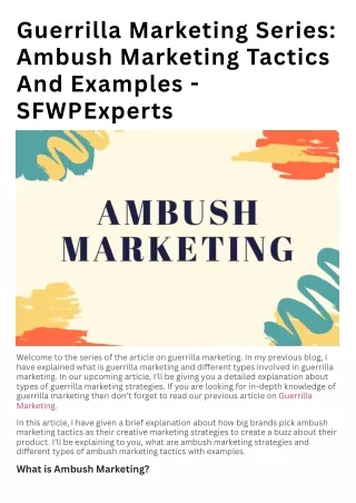 Guerrilla Marketing Series Ambush Marketing Tactics And Examples | SFWPExperts