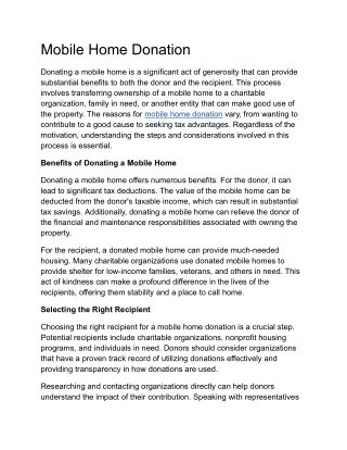 Mobile Home Donation