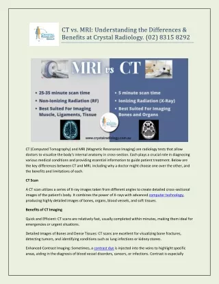 CT vs. MRI: Understanding the Differences & Benefits at Crystal Radiology.