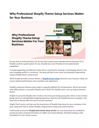 Why Professional Shopify Theme Setup Services Matter for Your Business