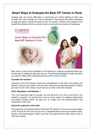 Smart Ways to Evaluate the Best IVF Centre in Pune