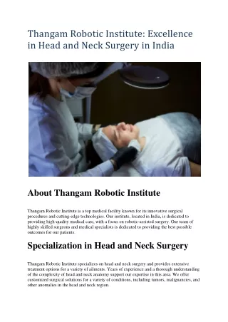 Thangam Robotic Institute(head and neck surgery in india)