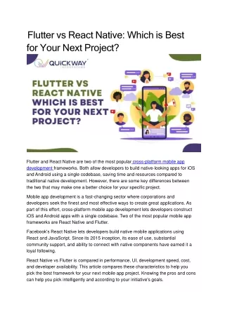 Flutter vs React Native: Which is Best for Your Next Project?