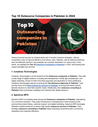 Top 10 Outsource Companies in Pakistan in 2024