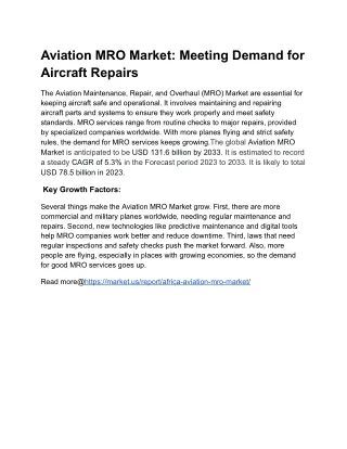 Aviation MRO Market:Meeting Demand for Aircraft Repairs