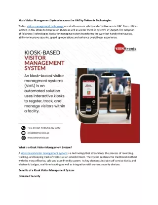 Kiosk Visitor Management System in UAE