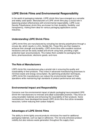 LDPE Shrink Films and Environmental Responsibility