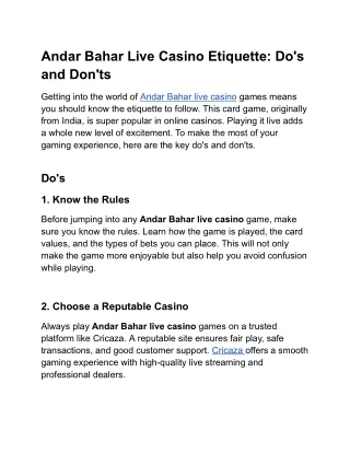 Andar Bahar Live Casino Etiquette_ Do's and Don'ts