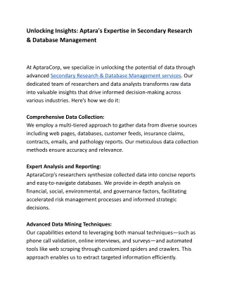 Unlocking Insights: Aptara's Expertise in Secondary Research & Database Manageme