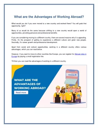 What are the Advantages of Working Abroad