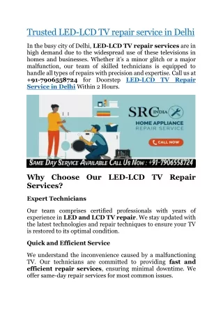 Trusted LED-LCD TV repair service in Delhi