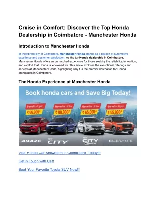 Cruise in Comfort_ Discover the Top Honda Dealership in Coimbatore - Manchester Honda