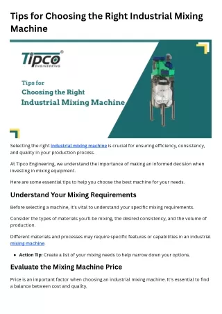 Tips for Choosing the Right Industrial Mixing Machine