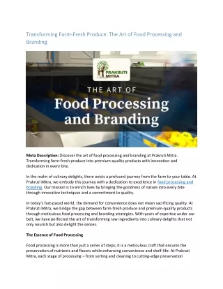 Transforming Farm-Fresh Produce The Art of Food Processing and Branding