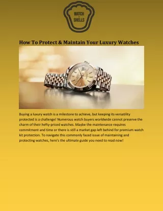 How to protect & maintain your luxury watches