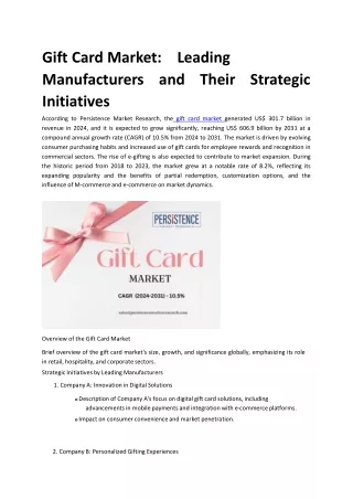Gift Card Market: Leading Manufacturers and Their Strategic Initiatives